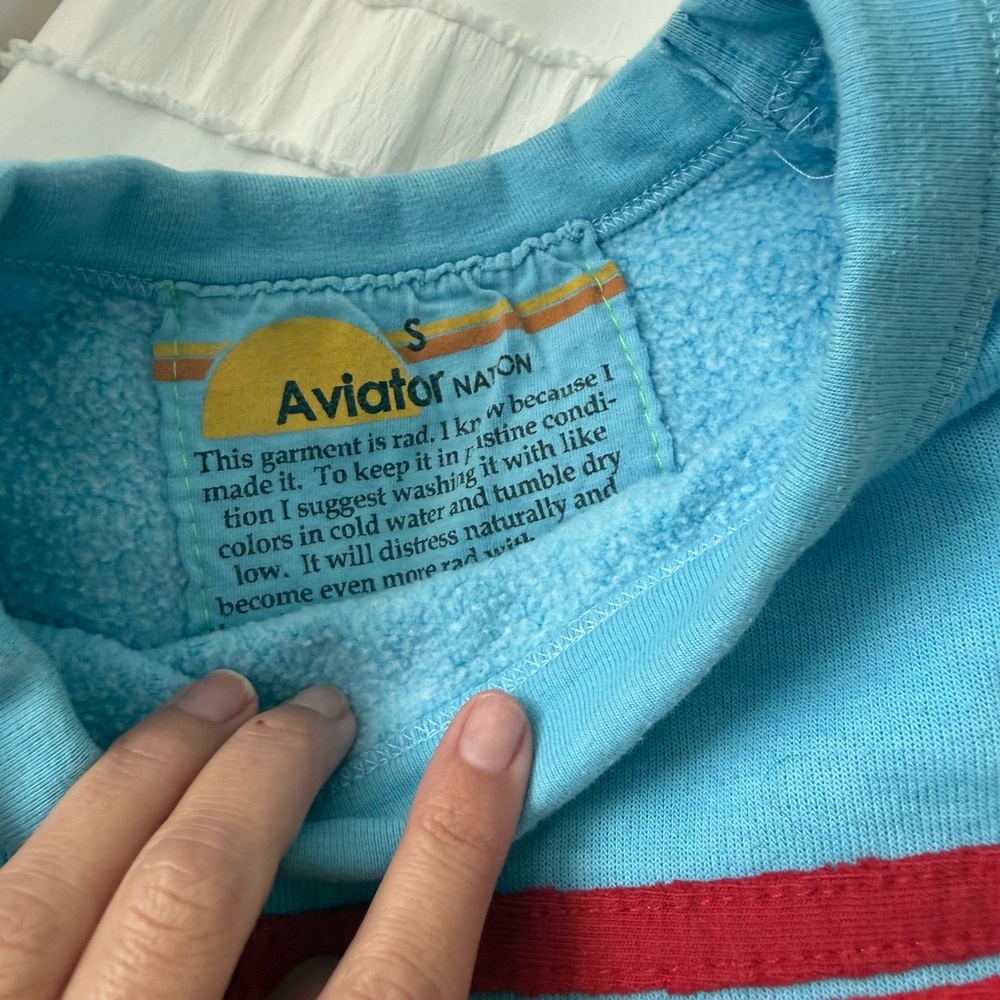 Aviator Nation Light Blue Crew with Red Stripe - Picture 2 of 2